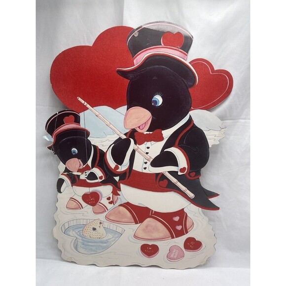 Vintage Valentine’s Day Die Cut Penguin Wall Decoration Hard To Find - Picture 6 of 12